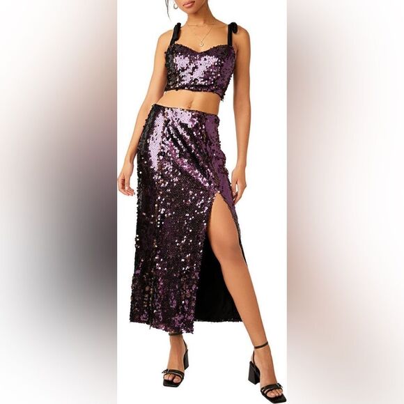 Free People NWT Star Bright Set in Lilac Sequin Skirt Set Size 0 - Picture 9 of 16